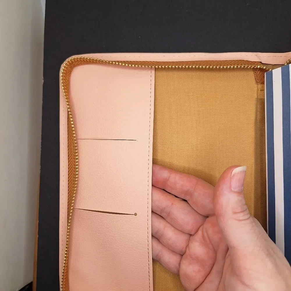 Pink leather journal planner book removeable jacket wallet compartment zipper